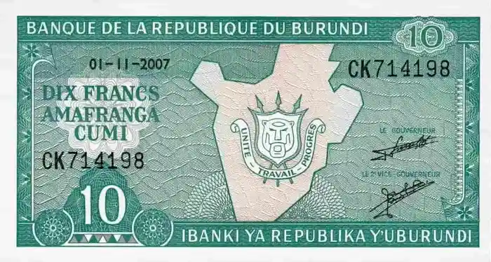 C 1840 Burundi 10 Francos Fe 1 Burundi 10 Francos