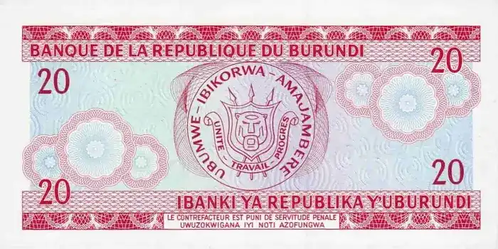 C 1845 Burundi 20 Francos Fe 3 Burundi 20 Francos v