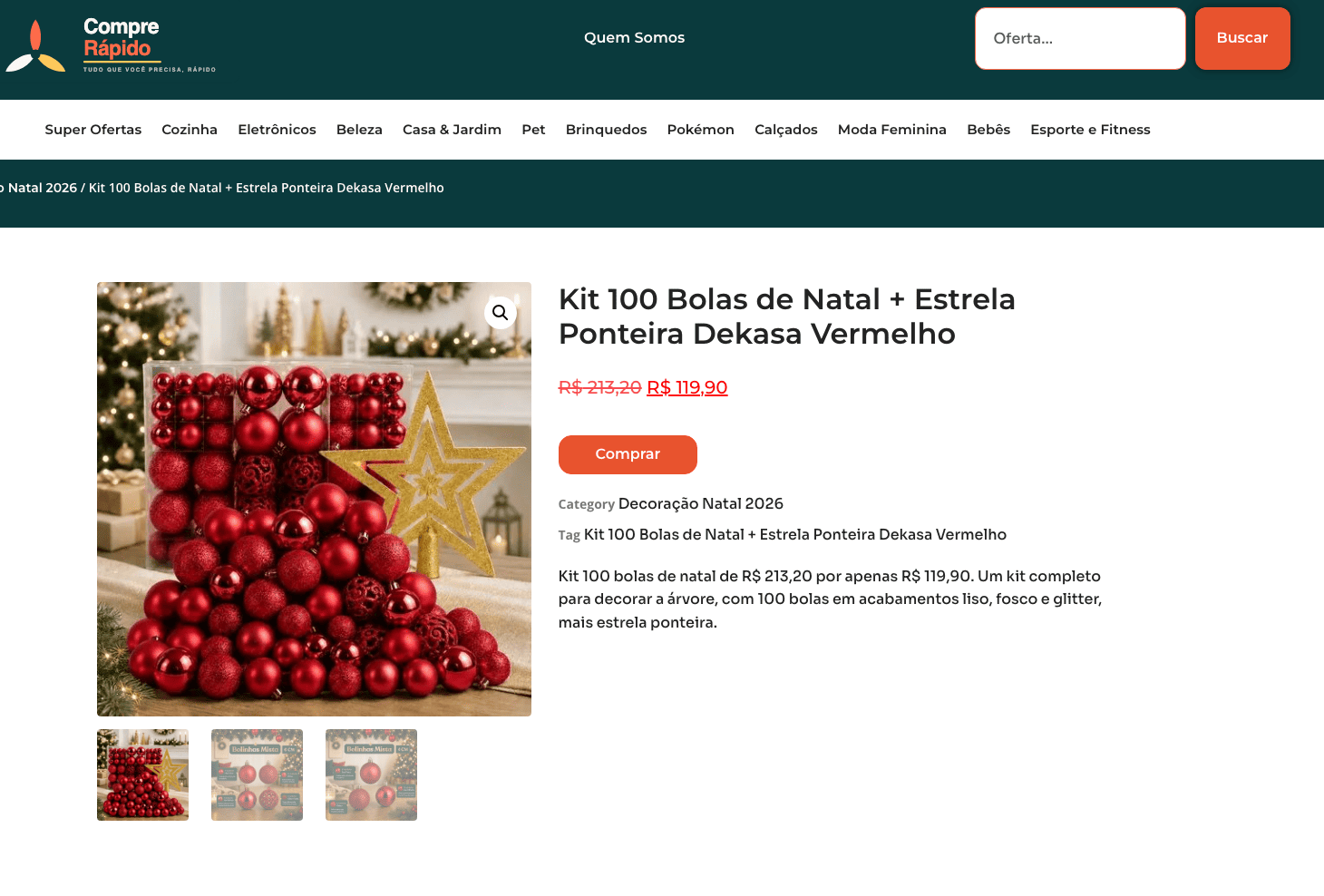 Página de produto do site comprerapido.com.br mostrando detalhes e botão de compra